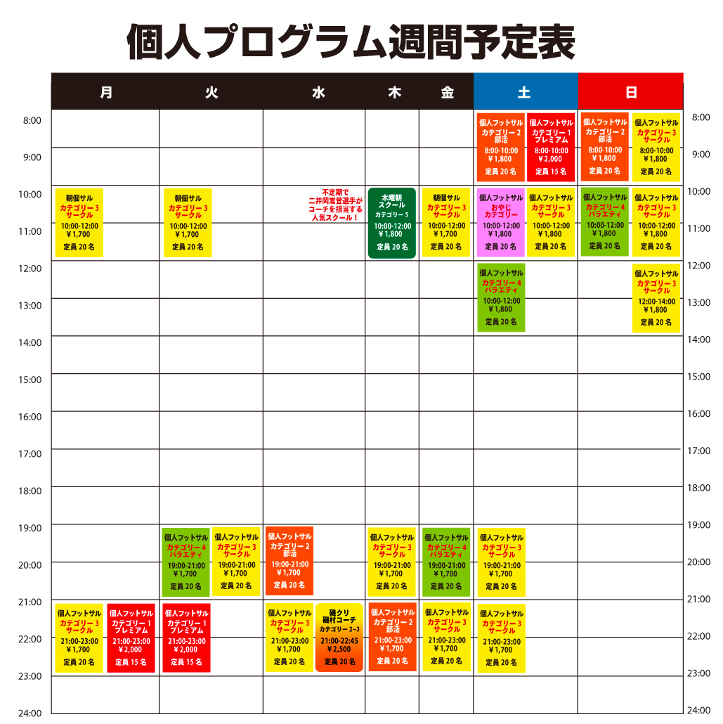 ノアフットサルステージ茨木個人週間プログラム